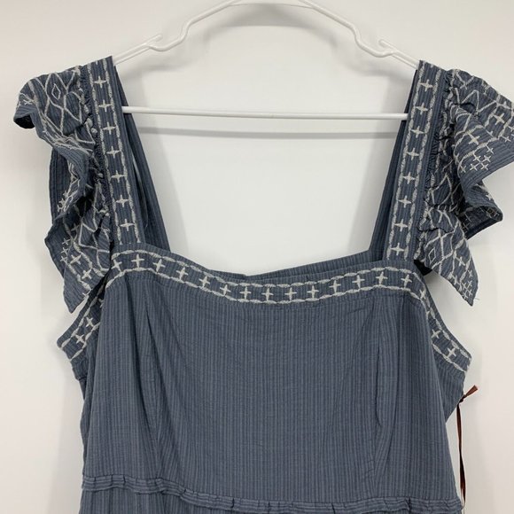 Knox Rose Dress Blue Embroidered Ruffle Short Sleeve Tiered NWT - Picture 4 of 13